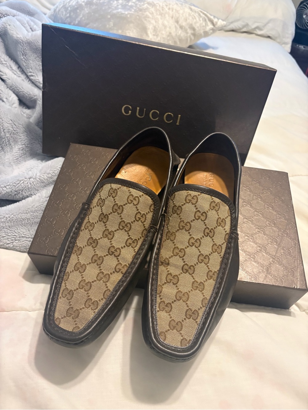 Gucci Brown GG Canvas & Dark Brown Leather Slip-On Loafers